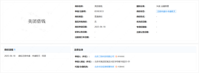 美团拓展金融与出行版图 申请‘美团借钱’商标与旅客票务代理服务
